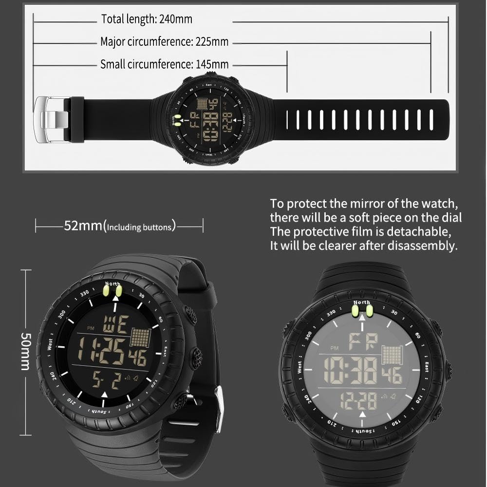 HOTMen's Digital Sports Watch Military Waterproof Tactical Watch with LED Backlight Watches for Men