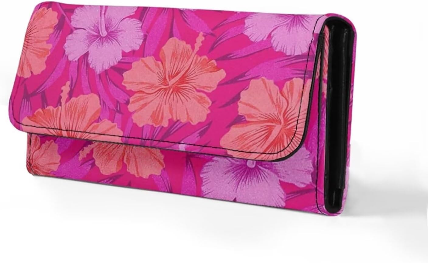 HOTHowilath Womens Hibiscus Flower Wallet Clutch Organizer With Change Pocket, Credit Card Clutch Long Purse for Women - Hot Pink