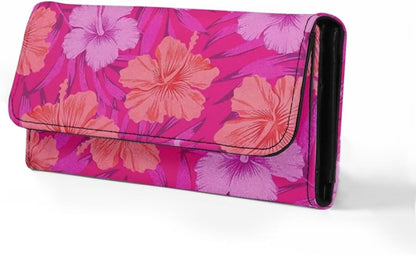 HOTHowilath Womens Hibiscus Flower Wallet Clutch Organizer With Change Pocket, Credit Card Clutch Long Purse for Women - Hot Pink