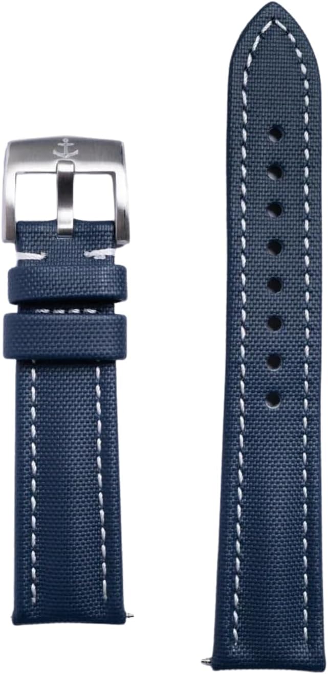 HOTAnchor Strap Co | Classic Sailcloth Watch Strap | Marine-Grade Outer + Caoutchouc Rubber Lining | Water-Resistant | Brushed 316L Stainless Steel Buckle | Fits 6.25–8.25in Wrists