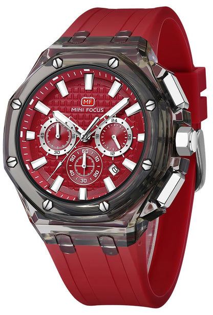 HOTMASTOP Men Watches Multifunction Transparent Analog Display Orange Silicone Strap Calendar Chronograph Luminous Quartz Waterproof Trend Wrist Watches for Men Colorful Cool Dress Watch