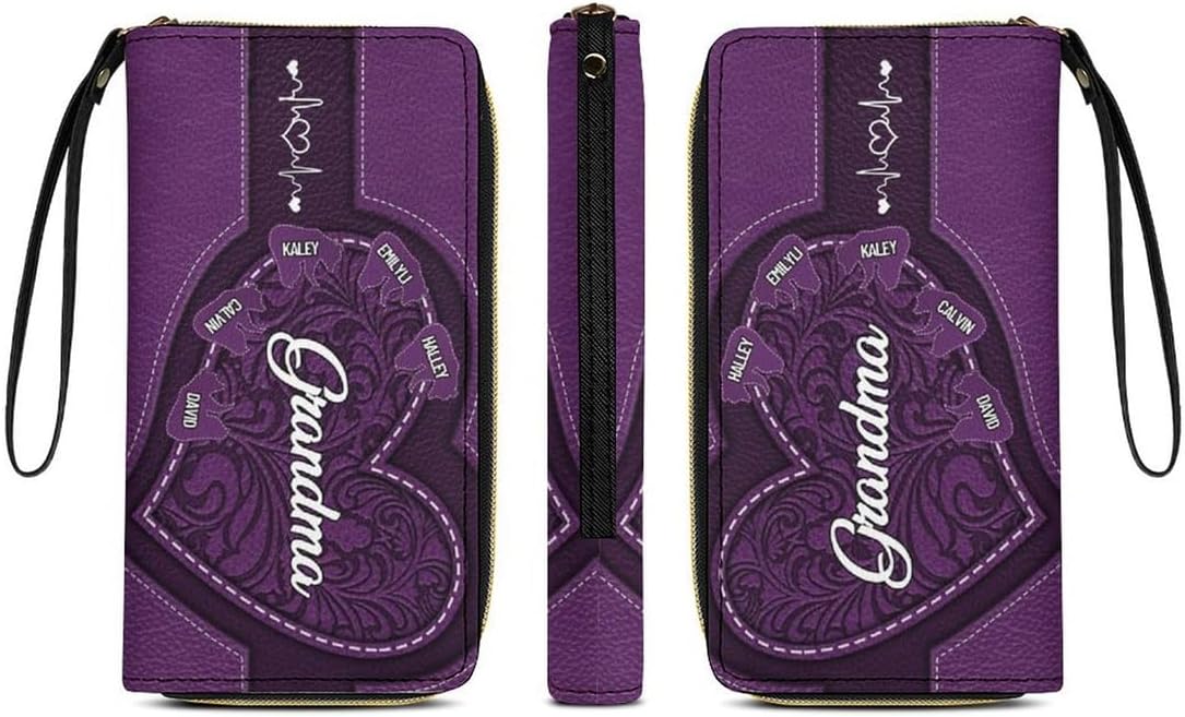HOTPersonalized Mothers Day Large Capacity Women Long Wallet Custom Names Grandma's Little Bears Zipper Leather Wallet Print with Cute Animal Picture Sign Loving Gift for Mother Grandmother