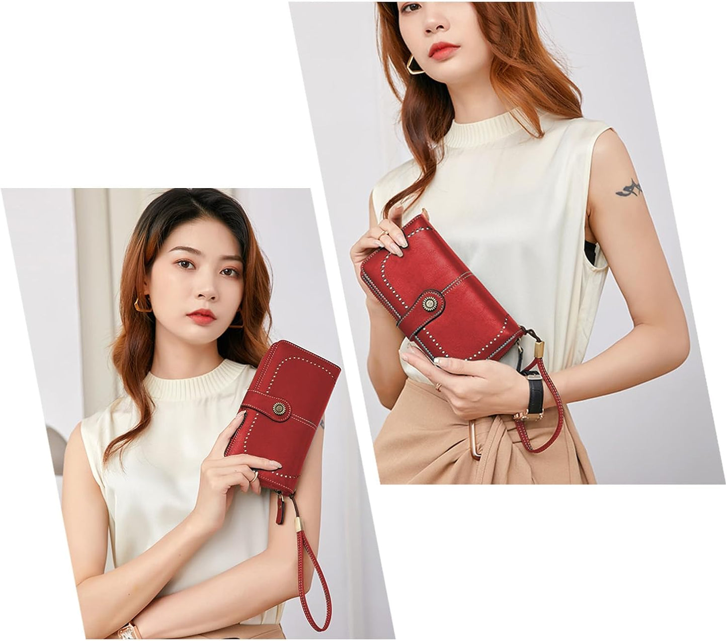 HOTWallets for Women Leather Large Capacity Credit Card Holder Bifold RFID Blocking for Women with Pocket ID Window