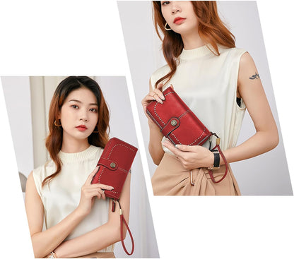 HOTWallets for Women Leather Large Capacity Credit Card Holder Bifold RFID Blocking for Women with Pocket ID Window