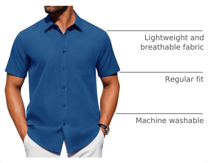 HOTAlimens & Gentle Men's Short Sleeve Dress Shirts Wrinkle Free Untucked Casual Button Down Shirt
