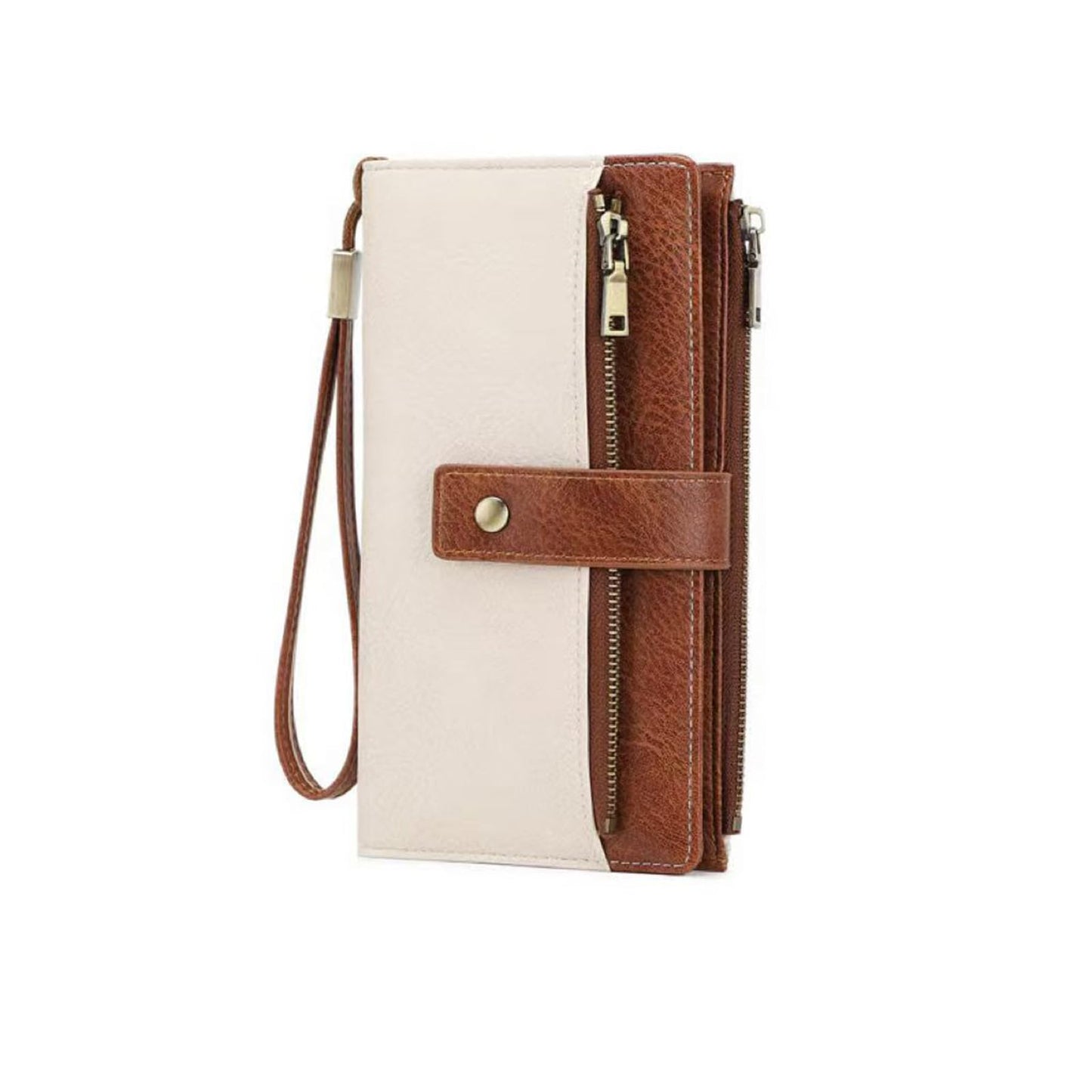 HOTWomen's Long Wallet, Stylish Clutch, Elegant Solid Color RFID Blocking Wallet, Large Capacity Bifold Zipper Card Case Organizer with Wrist Strap, ID Window, Ladies Gift Woman (Brown)
