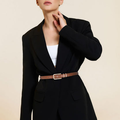 HOTVONMELLI Women Skinny Leather Belt Thin Waist Belt for Women Jeans Dress Fashion Ladies Belt with Gold Buckle