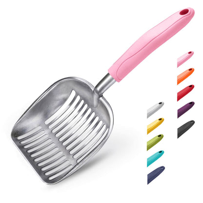 HOTWePet Cat Litter Scoop, Aluminum Alloy Sifter, Kitty Metal Scooper, Deep Shovel, Long Handle, Poop Sifting, Kitten Pooper Lifter, Durable, Heavy Duty, for Litter Box