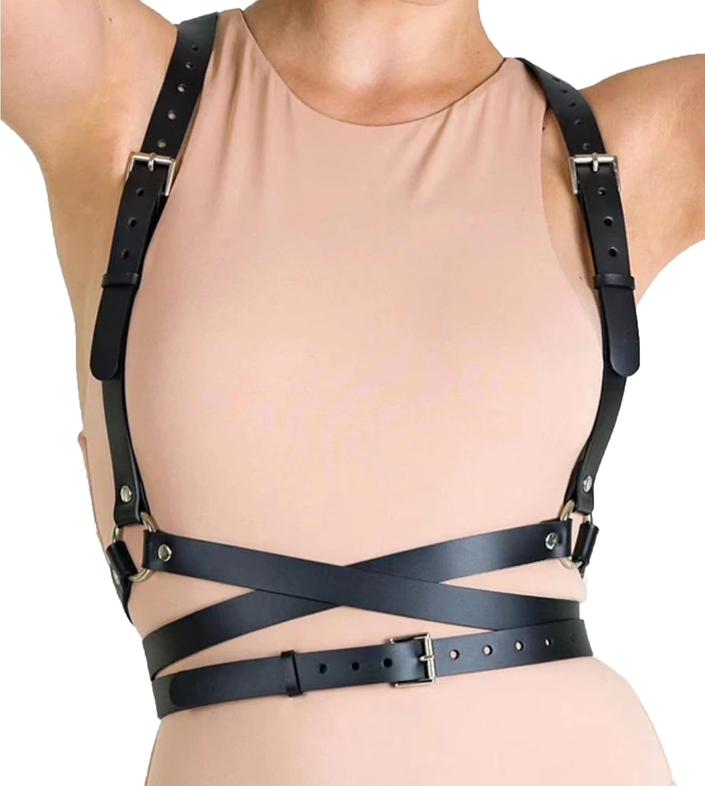 HOTPunk Belt Black Pu Leather Harness Belt for Women Goth Body Adjustable Waist Belts Rave Halloween Dresses Party Accessories