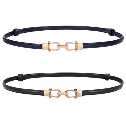 HOTWERFORU Women Classic Leather Belt With Square Gold Silver Buckle For Jeans Pants