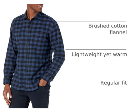 HOTAmazon Essentials Men's Regular Fit Long-Sleeve Flannel Shirt, Soft Brushed Cotton, Lightweight yet Warm