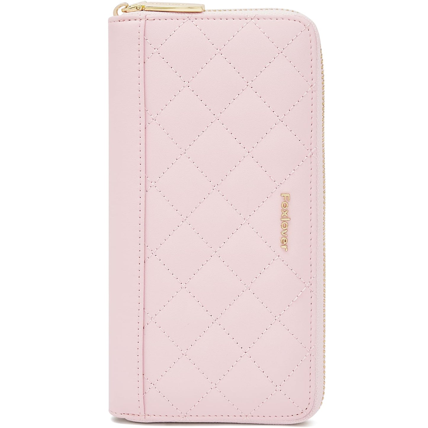 HOTFOXLOVER Wallets for Women RFID Blocking Embroidery Leather Women's Wallet Zip Wristlet Clutch(Apricot)