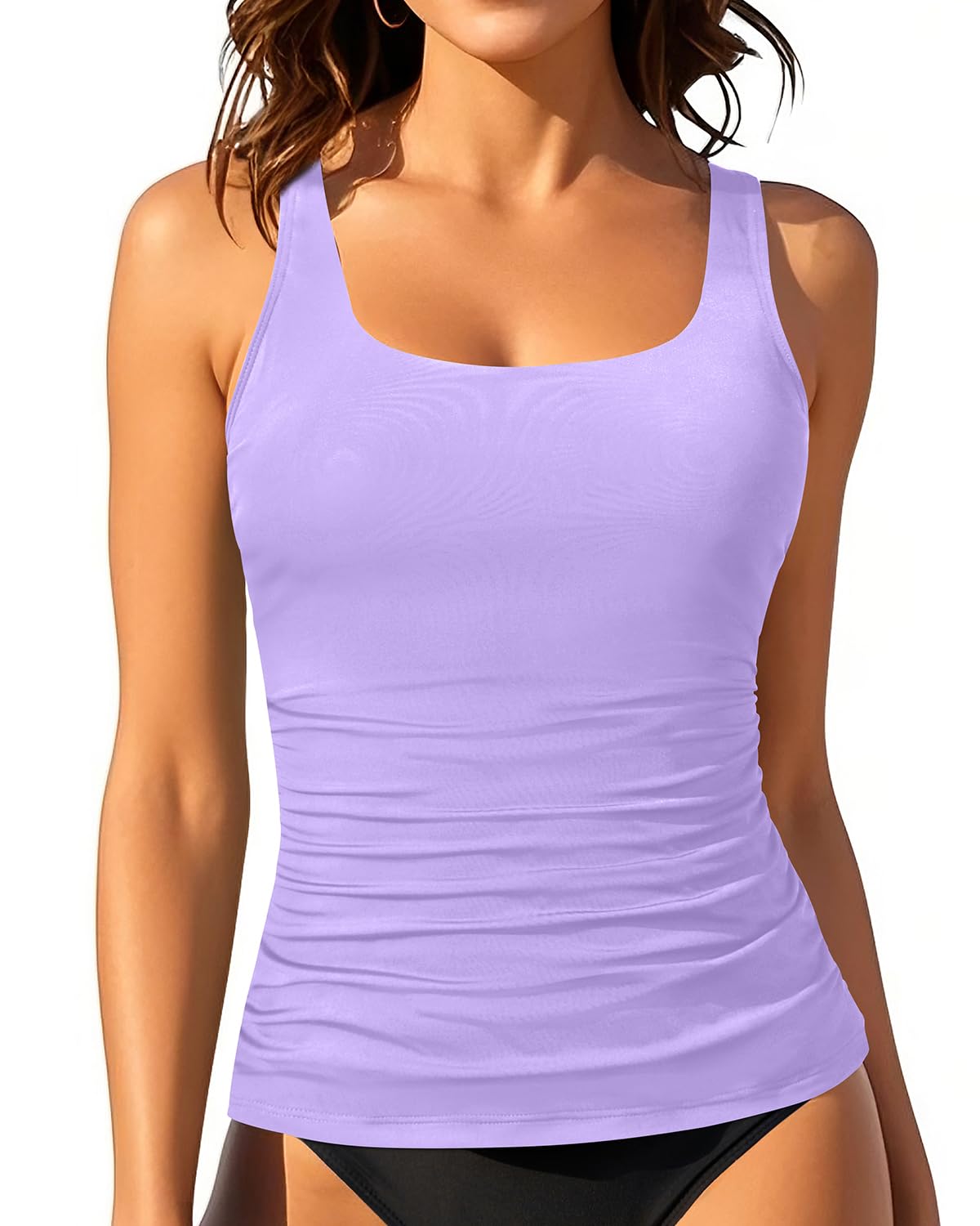 HOTTankini Tops for Women Tummy Control Swimwear Top Only No Bottom | Scoop Neck, Adjustable Straps, Ruched Stomach, Removable Cups, Available in Plus, No Bottom, Full Lining