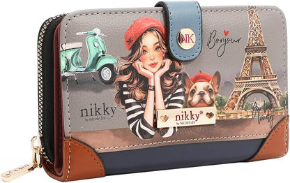 HOTNicole Lee NIKKY Compact Wallet, Vegan Leather, 8 Card Slots (EIFFEL DREAMS)
