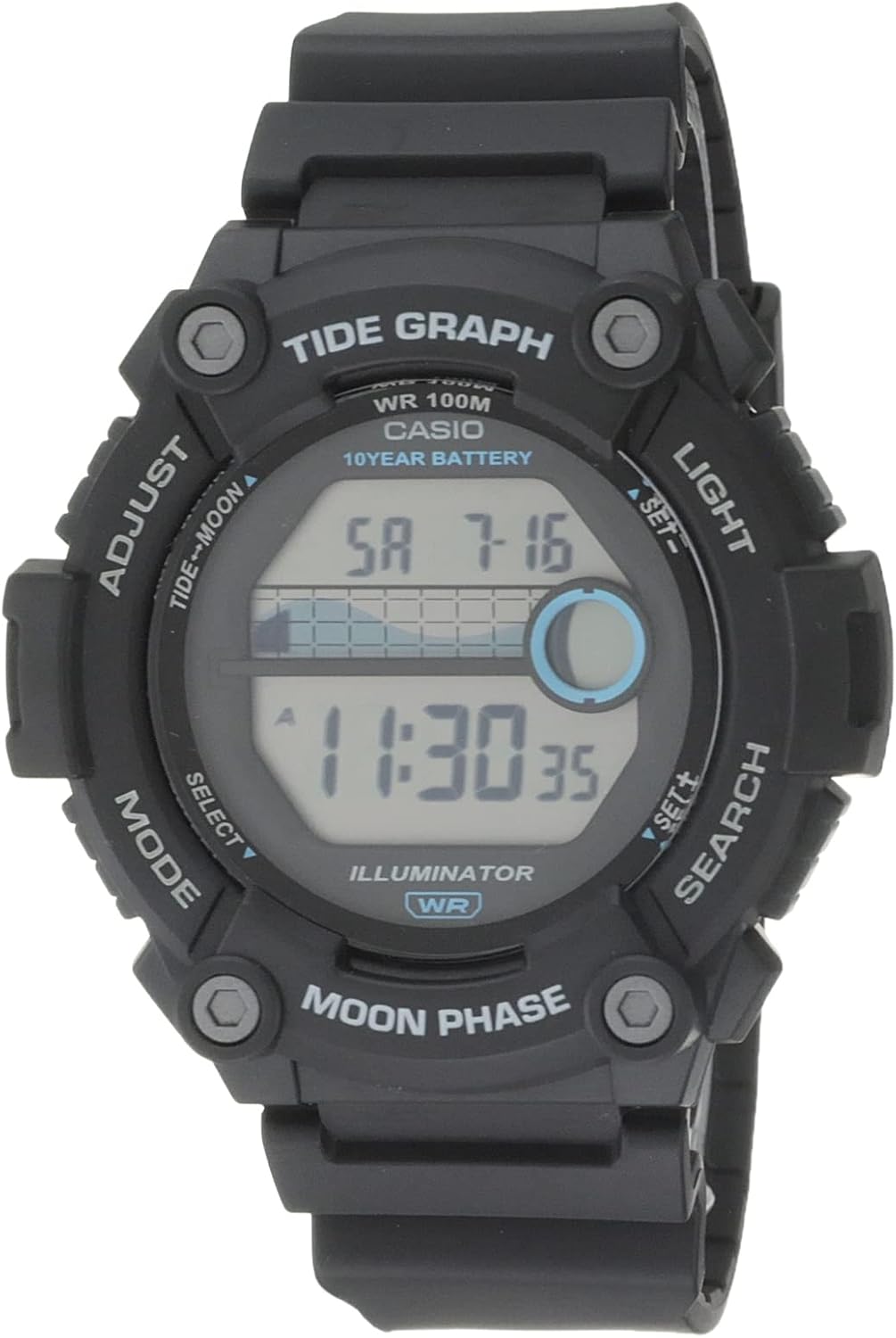 HOTCasio WS1300H Series | Digital Watch | 100 Meter Water Resistance | LED Backlight | 1/100 SEC Stopwatch | Tide Graph | Coundtown Timer | LED Light | Multi Function Alarms | 10 Year Battery