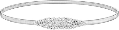 HOTSANSTHS Silver Rhinestone Elastic Waist Belt for Women, Metal Skinny Ladies Belt for Dresses Wedding Party Formal Occasions