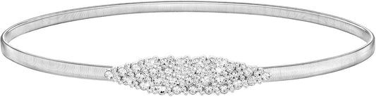 HOTSANSTHS Silver Rhinestone Elastic Waist Belt for Women, Metal Skinny Ladies Belt for Dresses Wedding Party Formal Occasions