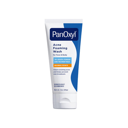 HOTPanOxyl 10% Benzoyl Peroxide Acne Foaming Wash, Maximum Strength, Daily Acne-Fighting Face and Body Cleanser, Face Wash to Clear, Treat and Prevent Acne Pimples and Stubborn Breakouts, 5.5 Oz Tube