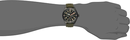 HOTCitizen Men's Eco-Drive Weekender Garrison Field Watch, in Stainless Steel with Olive Green Nylon Strap, Black Dial (Model: BU2055-16E)