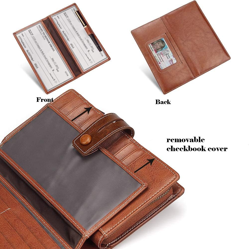 HOTFT FUNTOR Women's Big Fat RFID Blocking Wallet Leather Zip Around Clutch Large Phone Organizer Wristlet