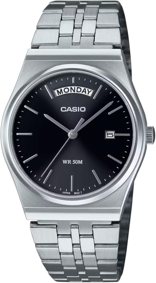 HOTCasio MTP-B146D-1AV Men's Vintage Stainless Steel Black Dial Day Date Analog Watch