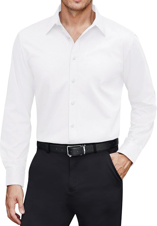 HOTJ.VER Men's Dress Shirts Stretch Stain Shield Long Sleeve Solid Formal Shirt Business Casual Button Down Shirts