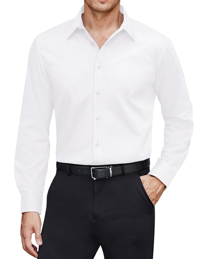HOTJ.VER Men's Dress Shirts Stretch Stain Shield Long Sleeve Solid Formal Shirt Business Casual Button Down Shirts