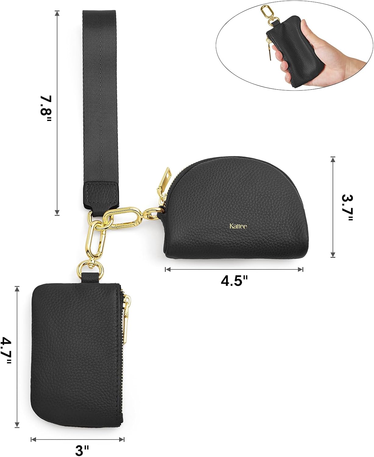 HOTKattee Mini Leather Wristlet Wallets for Women, RFID Blocking Wallet Women, Dual Pouch Keychain Coin Purse Change Pouch