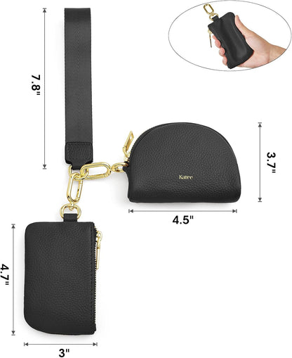 HOTKattee Mini Leather Wristlet Wallets for Women, RFID Blocking Wallet Women, Dual Pouch Keychain Coin Purse Change Pouch