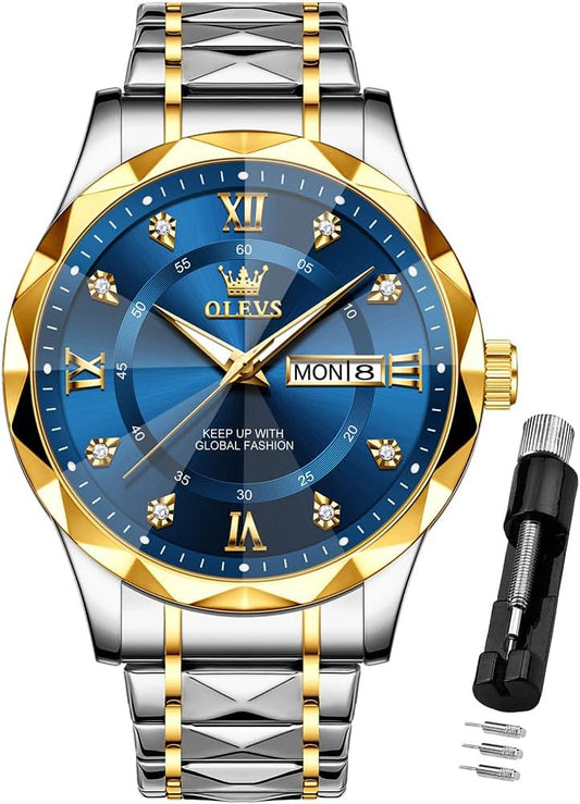 HOTOLEVS Watches for Men Luxury Diamond Casual Large Dial Watches Stainless Steel Waterproof Business Dress Analog Luminous Date Mens Watches