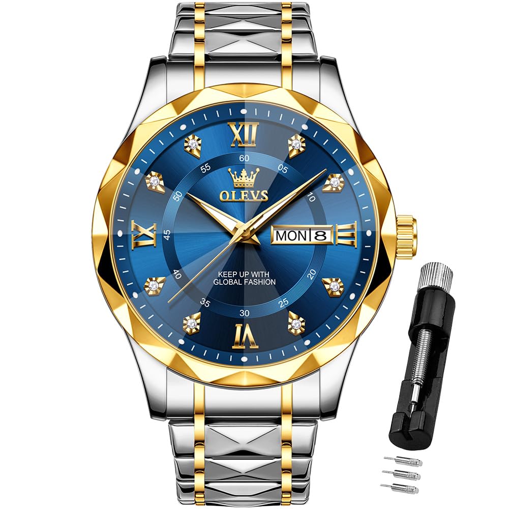 HOTOLEVS Watches for Men Luxury Diamond Casual Large Dial Watches Stainless Steel Waterproof Business Dress Analog Luminous Date Mens Watches