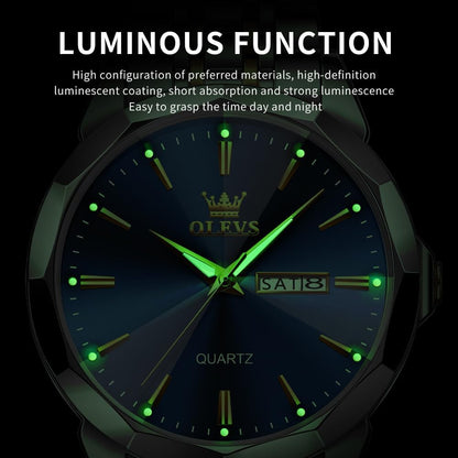 HOTOLEVS Watch for Men Diamond Business Dress Analog Quartz Stainless Steel Waterproof Luminous Date Two Tone Luxury Casual Wrist Watch Blue