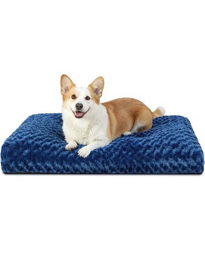 HOTKSIIA Washable Dog Bed Deluxe Plush Dog Crate Beds Comfy Kennel Pad Anti-Slip Pet Sleeping Mat for Large, Jumbo, Medium, Small Dogs Breeds, 35" x 23", Gray