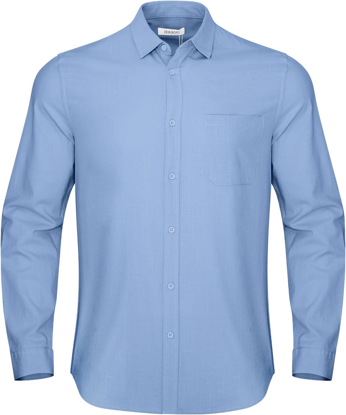 HOTJEKAOYI Button Down Linen Shirts for Men Casual Long Sleeve Regular Fit Cotton Beach Shirts with Pocket