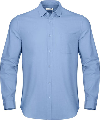 HOTJEKAOYI Button Down Linen Shirts for Men Casual Long Sleeve Regular Fit Cotton Beach Shirts with Pocket