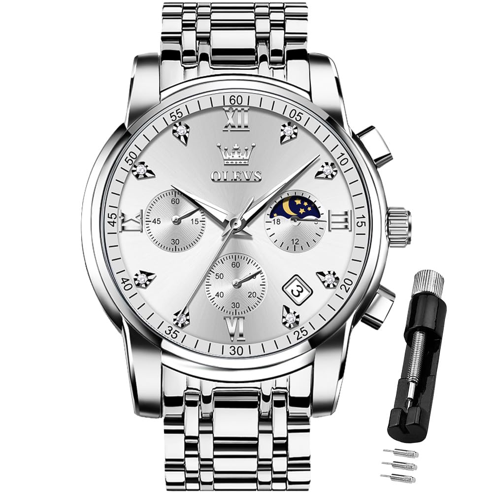 HOTOLEVS Watch for Men Diamond Business Dress Analog Quartz Stainless Steel Waterproof Luminous Date Two Tone Luxury Casual Wrist Watch Blue