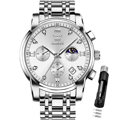 HOTOLEVS Watch for Men Diamond Business Dress Analog Quartz Stainless Steel Waterproof Luminous Date Two Tone Luxury Casual Wrist Watch Blue