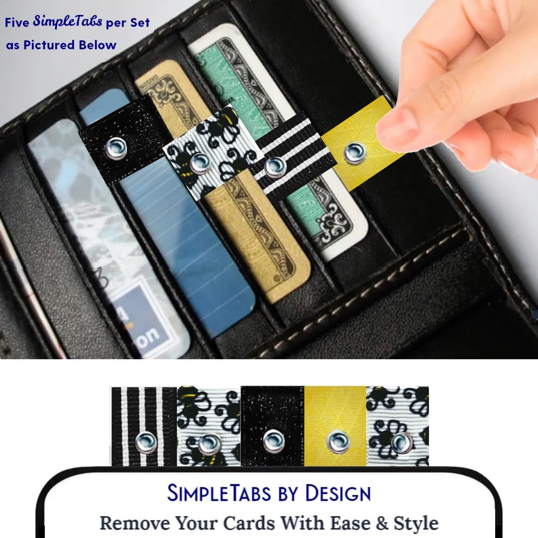 HOTSimpleTabs, Credit Card Tabs, Wallet Organizer, Long Nail Grabber, Arthritis Tool, Card Puller, Personalized Gift Design, Remove and Reuse, 5 Pull Tabs per Set (SimpleTabs, Bumble Bee)