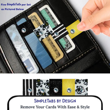 HOTSimpleTabs, Credit Card Tabs, Wallet Organizer, Long Nail Grabber, Arthritis Tool, Card Puller, Personalized Gift Design, Remove and Reuse, 5 Pull Tabs per Set (SimpleTabs, Bumble Bee)