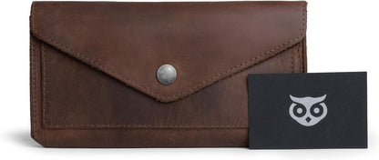 HOTHide & Drink, Full Grain Leather Large Female Wallet, Travel Organizer for Women, Vintage Money and Card Holder, Handmade, Bourbon Brown