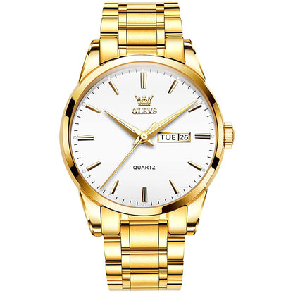 HOTOLEVS Men's Luxury Stainless Steel Watch, Big Face Gold Silver Two Tone Three Hand Analog Quartz Watch, Easy to Read Waterproof Luminous Day Date Wrist Watches for Men