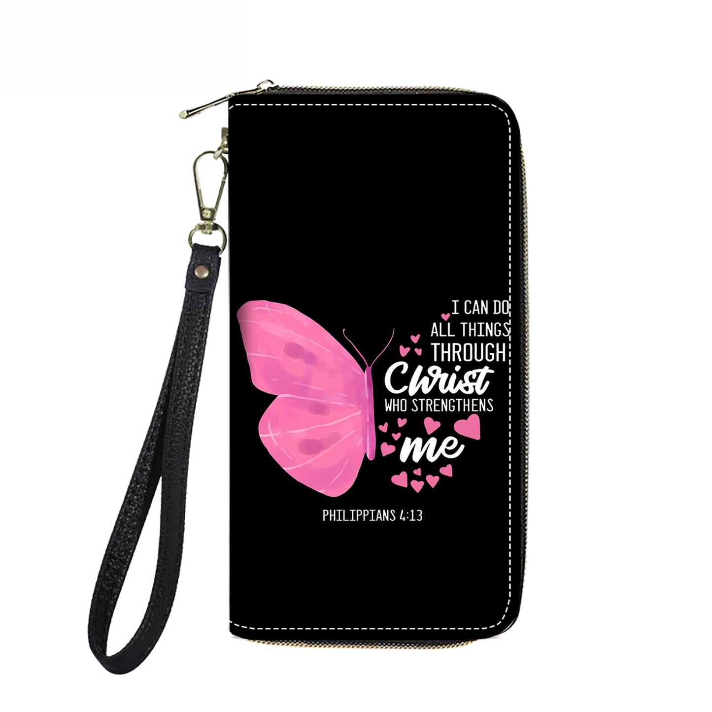HOTWomen's Large Capacity Wallet PU Leather Double Zipper Clutch Purse Multifunctional Wallet with Removable Wristlet Strap for Smart Phone/Coin/Card/Cash, Floral Quotes Bible Verse Philippians 4-13