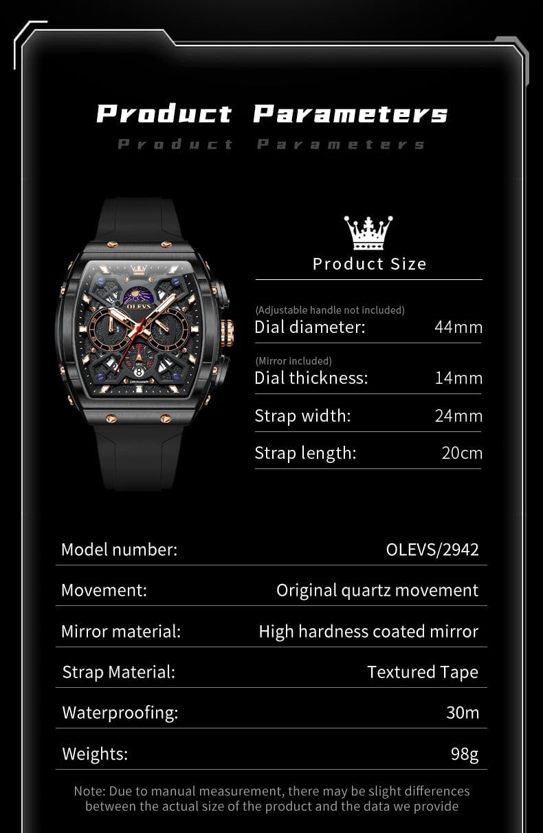 HOTOLEVS Mens Watches Stylish Chronograph Waterproof Luminous Silicon Strap Multifunction Watches for Men Business Men Wrist Watch