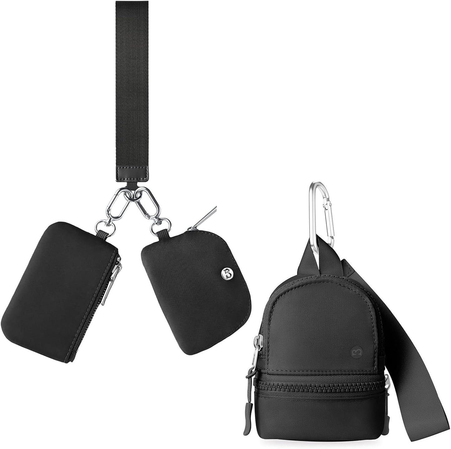 HOTMini Backpack Keychain Wristlet Pouch Small Change Coin Purse Cute Zipper Wallet With 3 RFID Card Slots+Zip Around Dual Pouch Wristlet