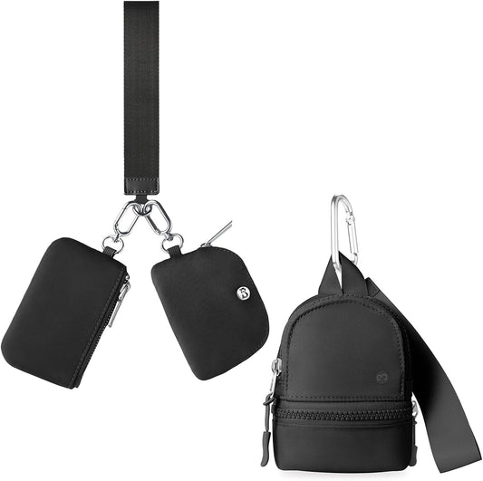 HOTMini Backpack Keychain Wristlet Pouch Small Change Coin Purse Cute Zipper Wallet With 3 RFID Card Slots+Zip Around Dual Pouch Wristlet