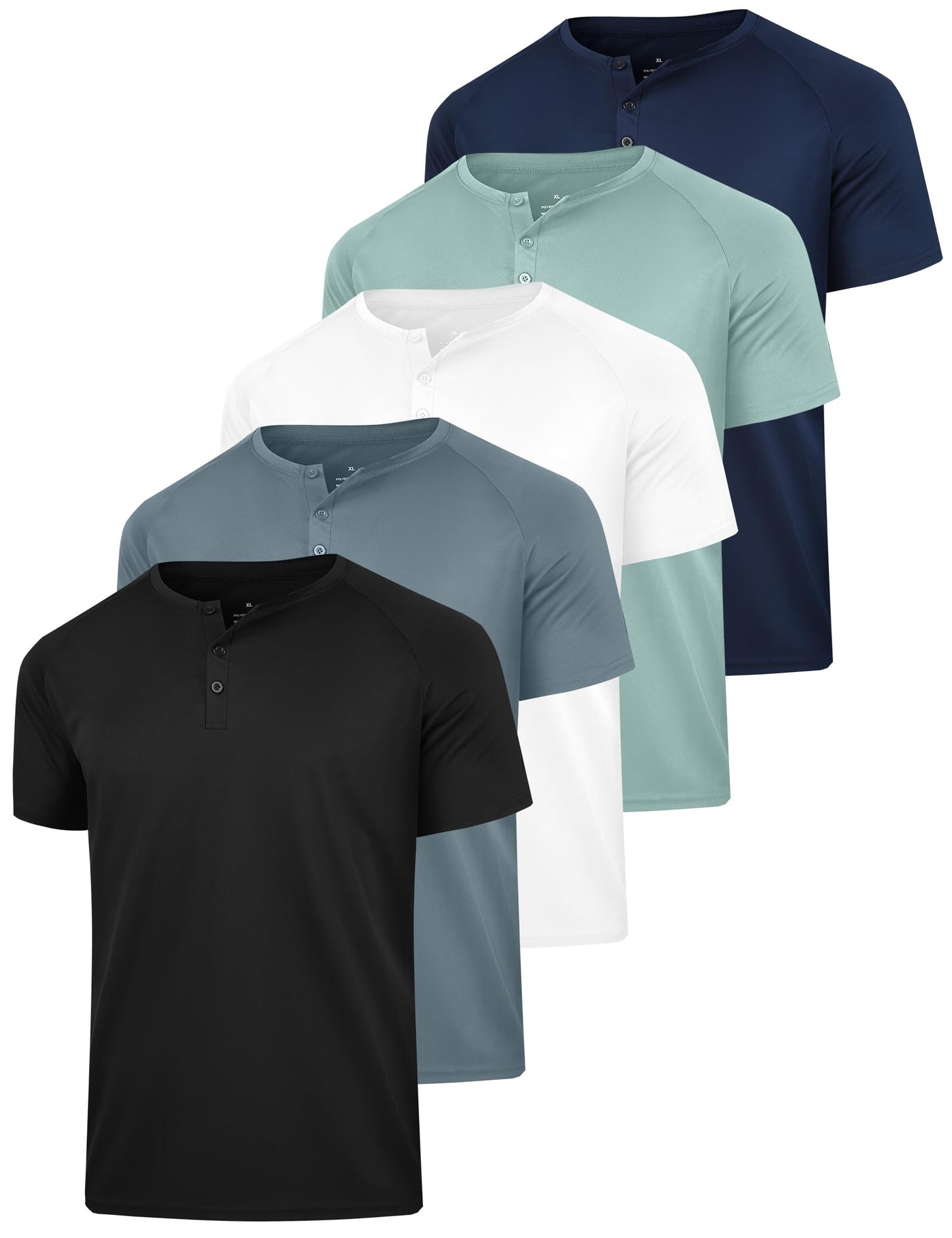 HOTHovSiyla 5 Pack Men's Henley Shirt Basic T Shirt, Moisture Wicking Breathable Button Down Short Sleeve