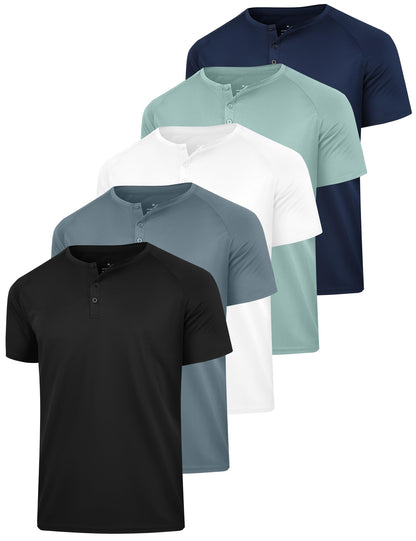 HOTHovSiyla 5 Pack Men's Henley Shirt Basic T Shirt, Moisture Wicking Breathable Button Down Short Sleeve