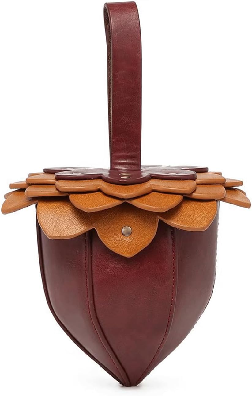 HOTAcorn Purse Novelty Acorn Shaped Coin Purse Vegan Leather Small Pouch Stylish Handbag Mini Retro Bag Gifts for Women Men Kids Daily Cosplay Party(Dark Brown)