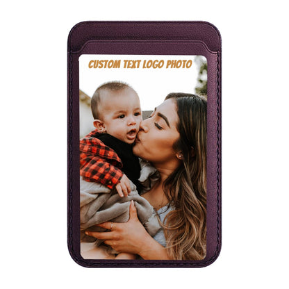 HOTCustom Leather Wallet for iPhone 16/15/14/13/12 Pro/Max/Plus/Mini Phone & Magnetic Case, Customizable Photo Text Words DIY Gift for Mens Ladies,RFID Card Holder with MagSafe Magnet Closure,Navy