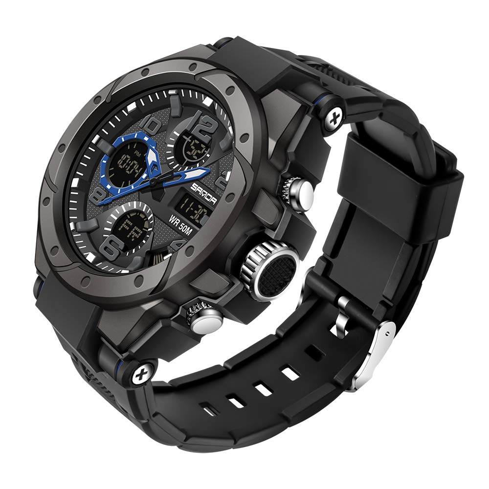 HOTAIMES Mens Watches Sports Outdoor Waterproof Military Watch for Men Tactical Watch Analog Digital Date Alarm Stopwatch Multi-Function Tactics Big Face Wristwatch for Men